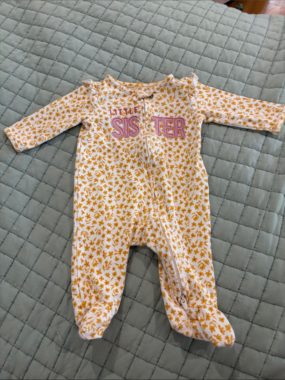 FREE Carters Little Sister Yellow Floral Baby One-Piece Footed Sleeper, 3 mo